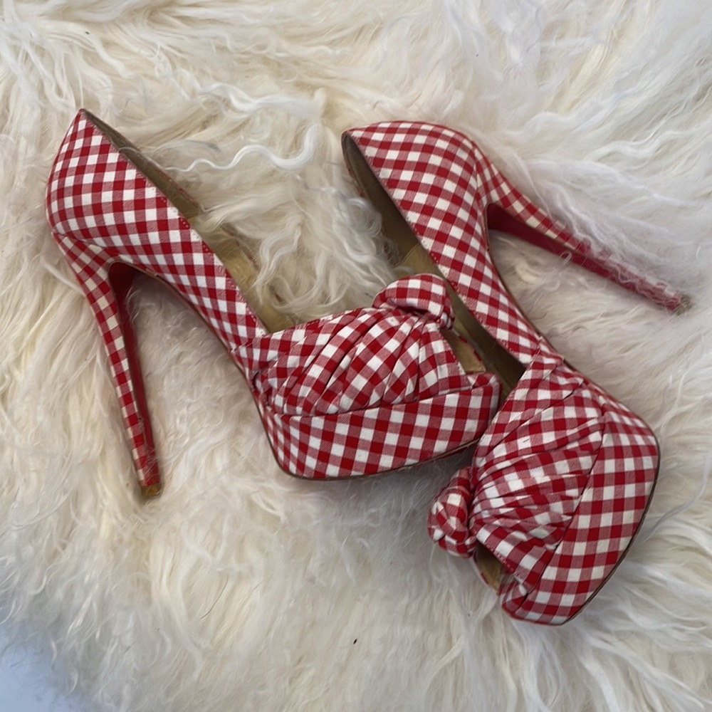 Christian Louboutin　パンプス　レッド　23.5㎝　チェック Christian Louboutin Gingham Heels - Gem